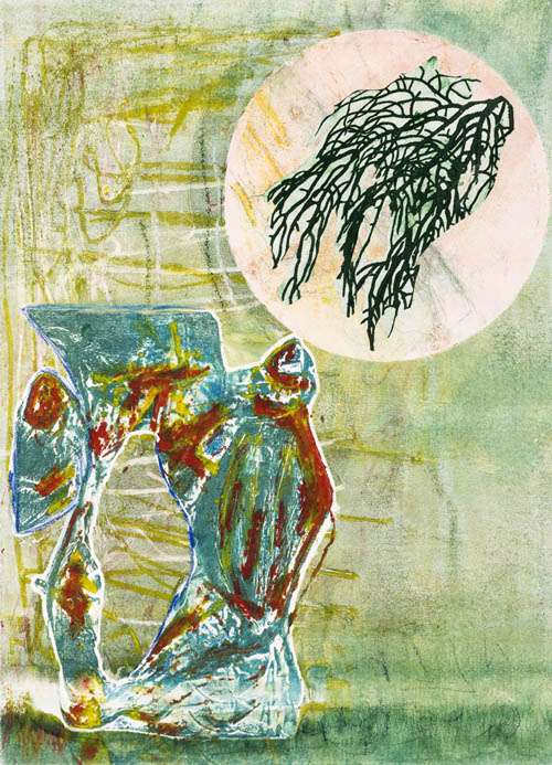 Amy Ernst - Singing to the Moon - 2017 monoprint and collage